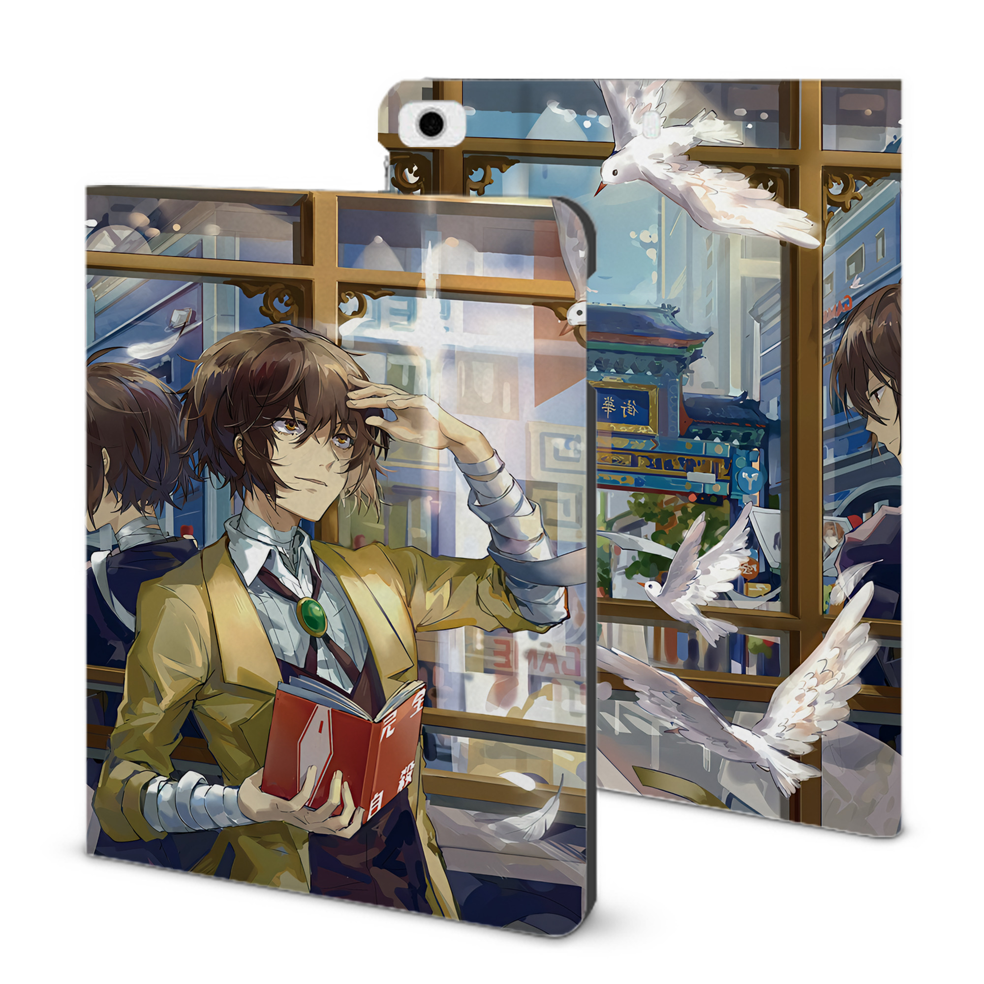 （画像用） 文豪ストレイドッグス Bungo Stray Dogs IPad ケース ブック型 PUレザー TPU 耐衝撃 軽量 薄型 ペン収納なし 全面保護 IPad 各モデル対応